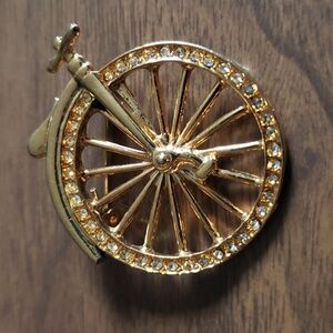 Vintage unicycle bike lapel pin rhinestone gold tone